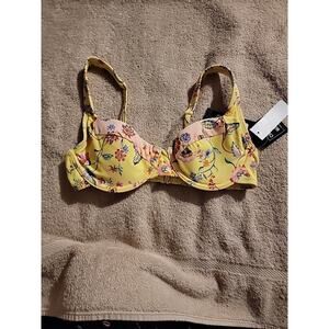 California Waves Underwire Floral Bikini Top Yellow Combo Size XS NWT New!